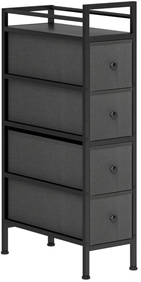 Dressoir - Ladekast met 4 laden van vliesstof - Opbergkast met stalen frame - 20 cm x 43 cm x 81,5 cm - Zwart