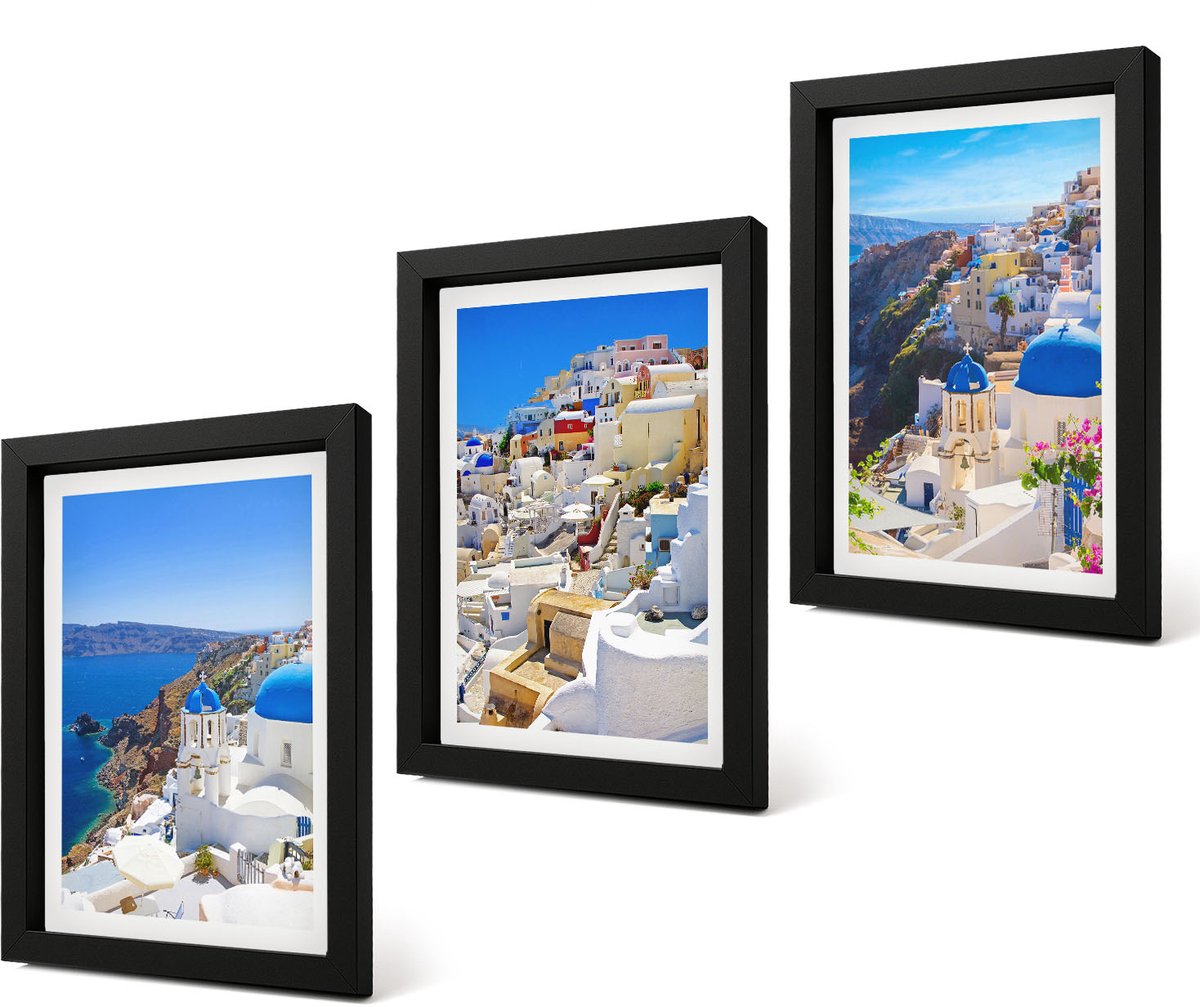 Coloray 4-Delige Schilderij Set - Landschapsarchitectuur en uitzichten op de stad Oia op Santorini, Griekenland - 20 x 30 cm - Decoratieve Schilderijen - Woonkamer - Interieur - Stijlvolle Muurdecoratie