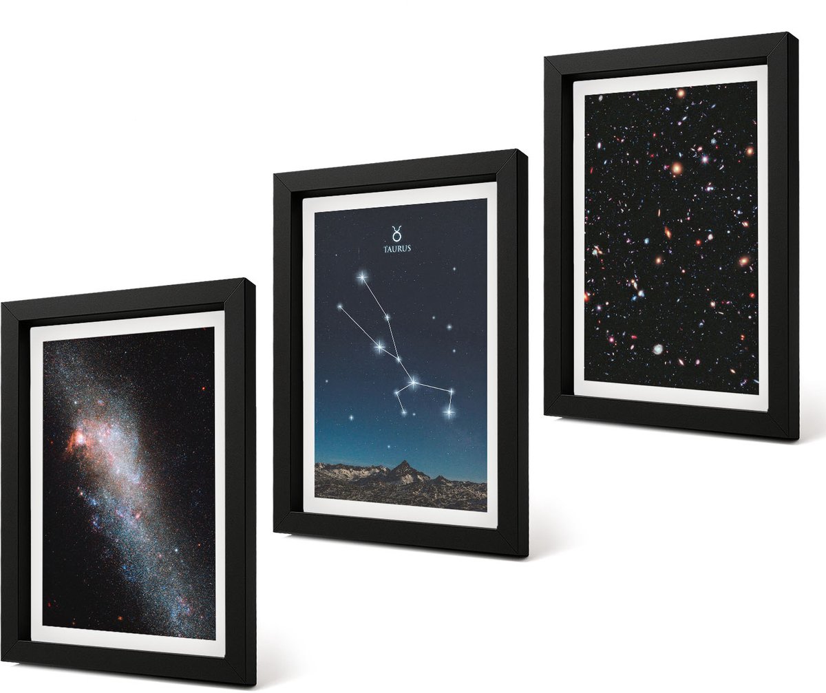 Coloray 4-Delige Schilderij Set - Ruimtelandschappen met sterren en het sterrenbeeld Stier - 20 x 30 cm - Muurdecoratie - Schilderijen Set - Woonkamer - Stijlvolle Muurdecoratie