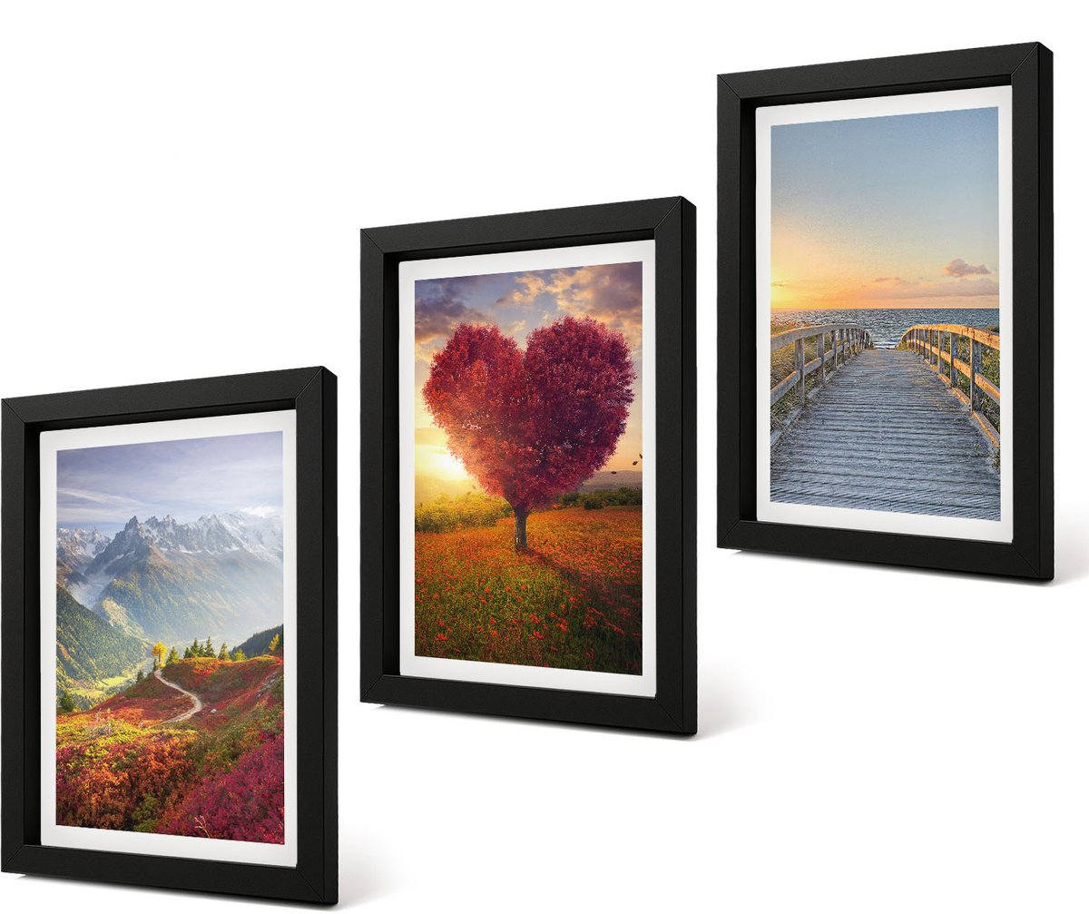 Coloray 4-Delige Schilderij Set - Berglandschappen Hartvormige boompier - 20 x 30 cm - Wanddecoratie - Muurdecoratie - Moderne Interieurdecoratie