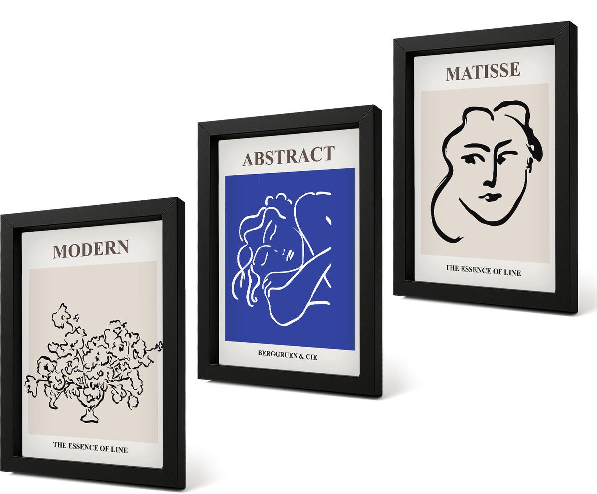 Coloray 4-Delige Schilderij Set - Posters in de moderne en abstracte stijl van Henri Matisse - 20 x 30 cm - Decoratieve Schilderijen - Wanddecoratie - Hal - Moderne Wanddecoratie
