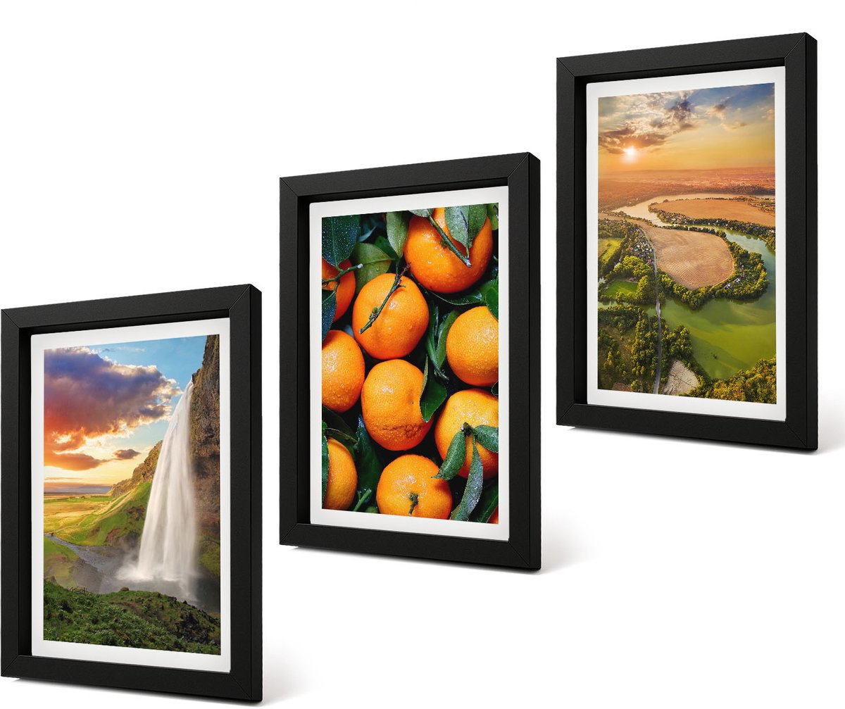 Coloray 4-Delige Schilderij Set - Waterval Bergen Sinaasappels Italiaans Landschap Zonsondergang - 20 x 30 cm - Moderne Wanddecoratie - Woonkamer