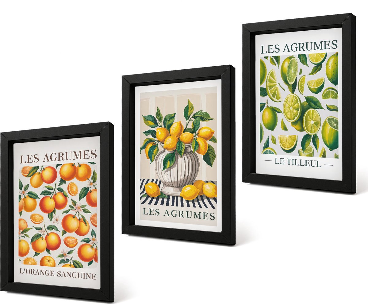 Coloray 4-Delige Schilderij Set - Citrusvruchten in diverse kleurrijke en verse varianten - 20 x 30 cm - Muurdecoratie - Wanddecoratie - Slaapkamer - Woonkamer Decoratie