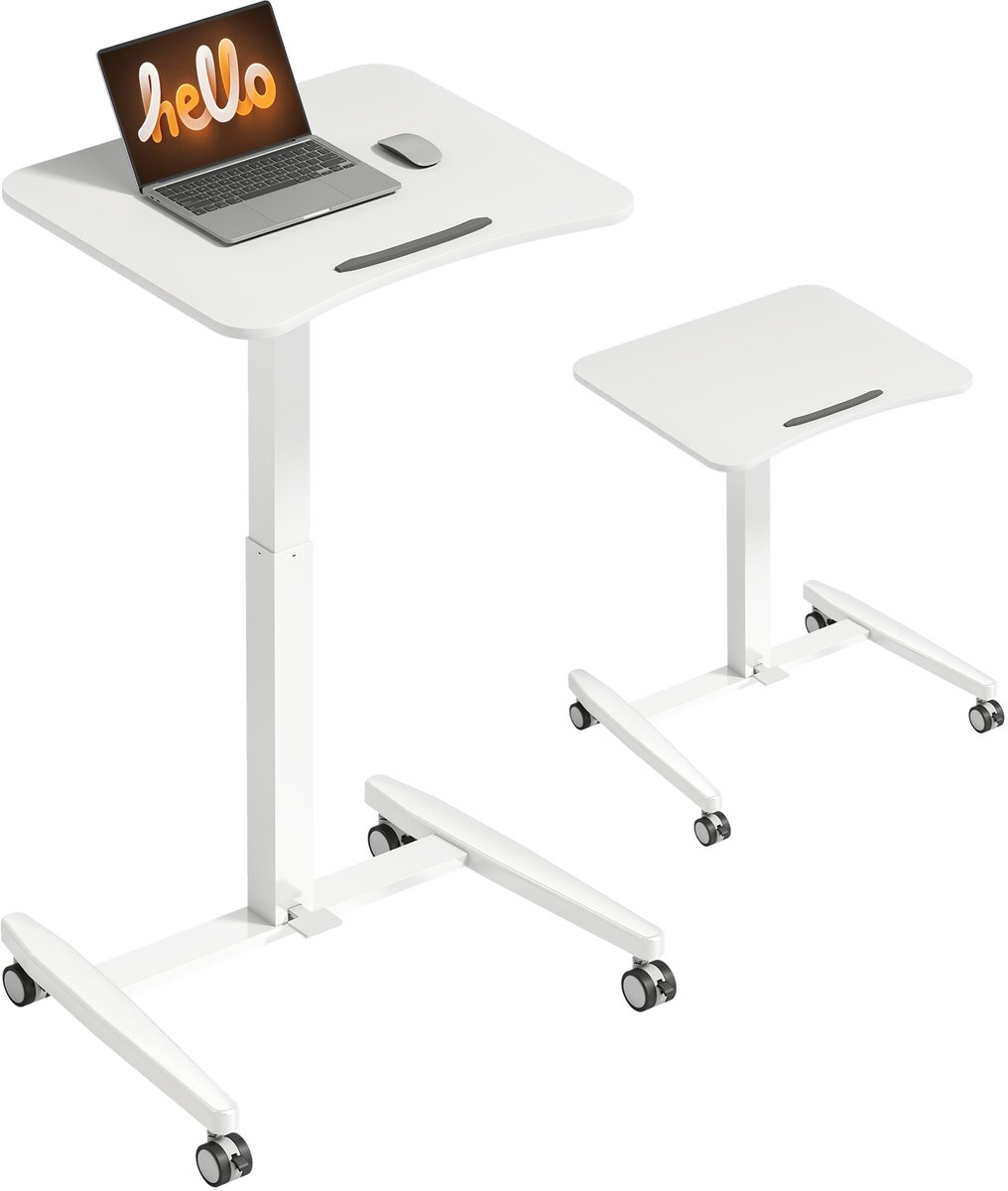 Bureau zit sta laptoptafel - verrijdbaar - 60,5 x 52 x 75-114 cm - hoogte verstelbaar -Wit