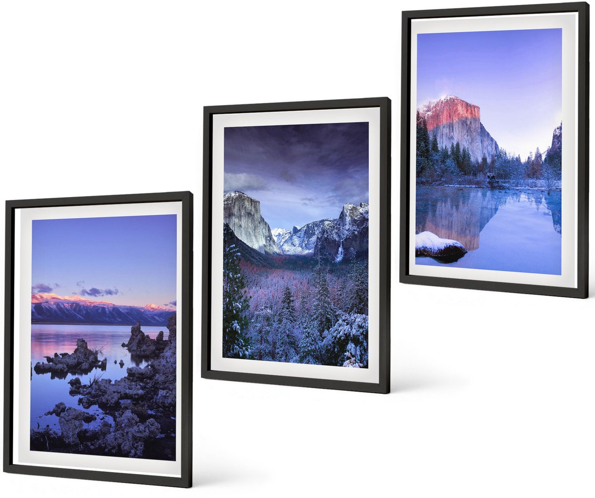 Coloray 3-Delige Schilderij Set - Berglandschappen Bij Schemering, Uitzicht Op Het Water - 40 x 60 cm - Stijlvolle Wanddecoratie - Interieur - Woonkamer Decoratie