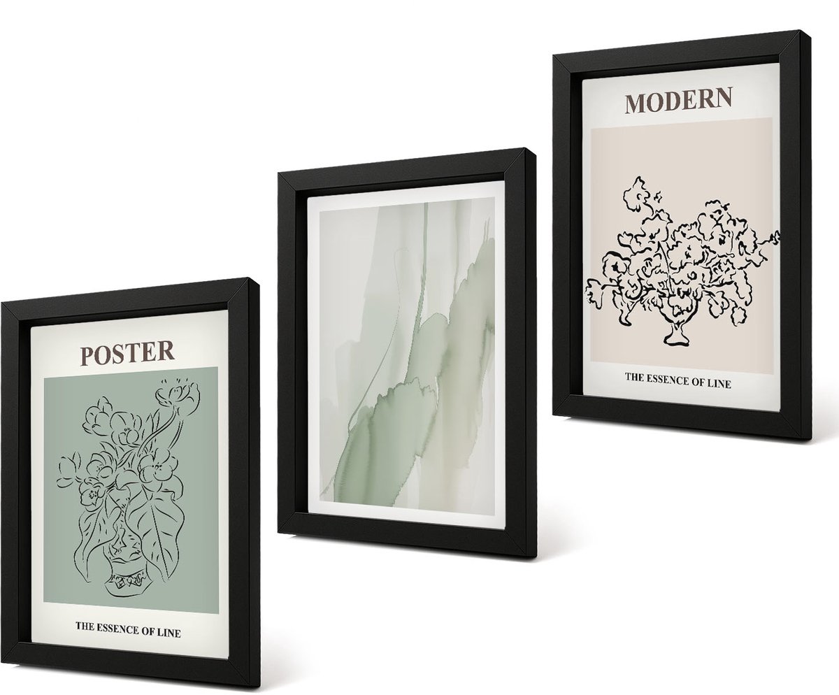 Coloray 4-Delige Schilderij Set - Bloemen in een vaas in een moderne en minimalistische stijl. - 20 x 30 cm - Wanddecoratie - Schilderijen Set - Interieur - Decoratieve Schilderijen
