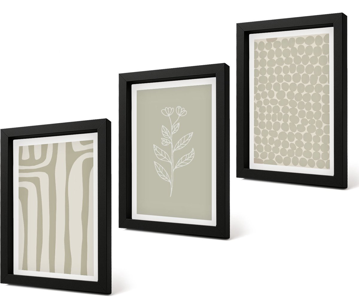 Coloray 4-Delige Schilderij Set - Plantaardige en geometrische patronen in ingetogen kleuren. - 20 x 30 cm - Moderne Wanddecoratie - Slaapkamer - Woonkamer Decoratie