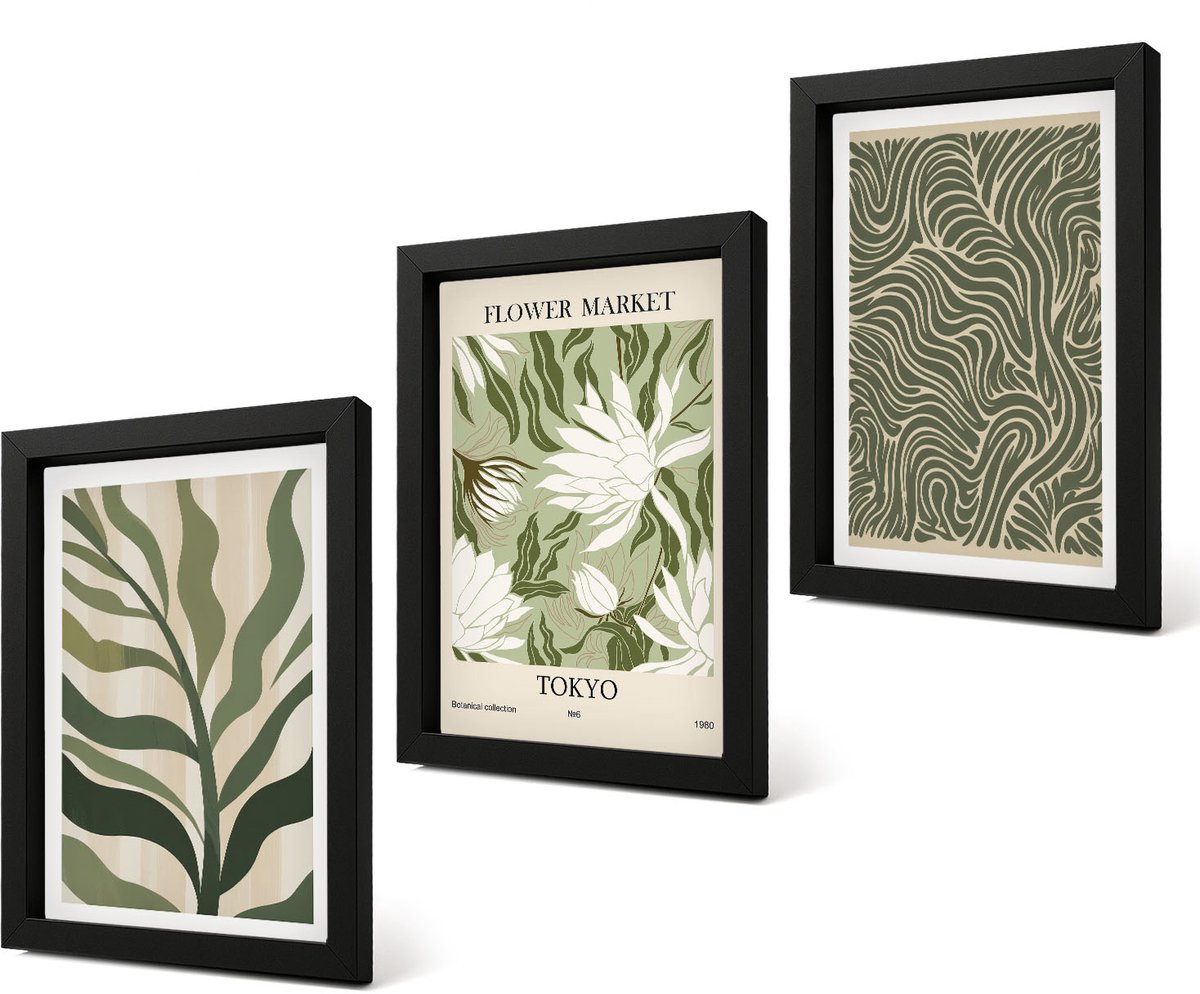 Coloray 4-Delige Schilderij Set - Plantenpatronen, botanische decoraties, boho-stijl - 20 x 30 cm - Schilderijen Set - Wanddecoratie - Woonkamer - Muurdecoratie