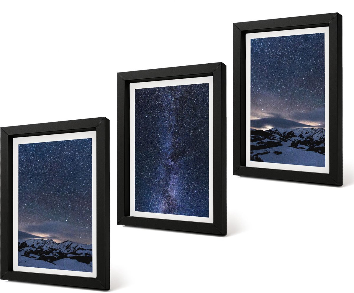Coloray 4-Delige Schilderij Set - Nachtelijke hemel met sterren en berglandschap - 20 x 30 cm - Schilderijen Set - Wanddecoratie - Woonkamer - Moderne Wanddecoratie