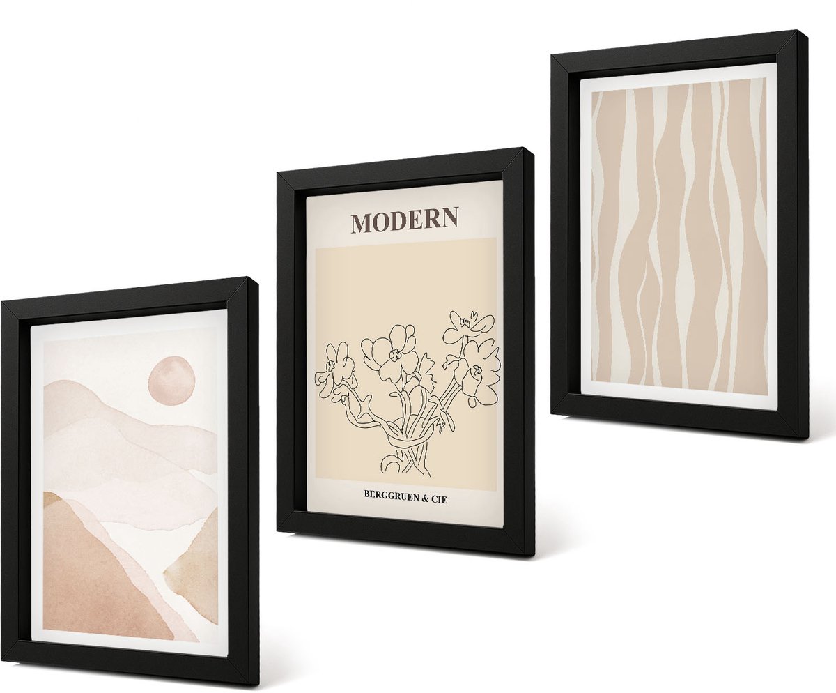 Coloray 4-Delige Schilderij Set - Abstracte vormen in ingetogen kleuren - 20 x 30 cm - Wanddecoratie - Schilderijen Set - Kantoor - Interieur Decoratie