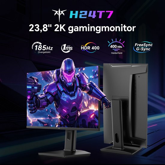 23,8-inch KTC H24T7 gamingmonitor met cyberpunk-afbeelding, 185Hz, 1ms, HDR 400, FreeSync.