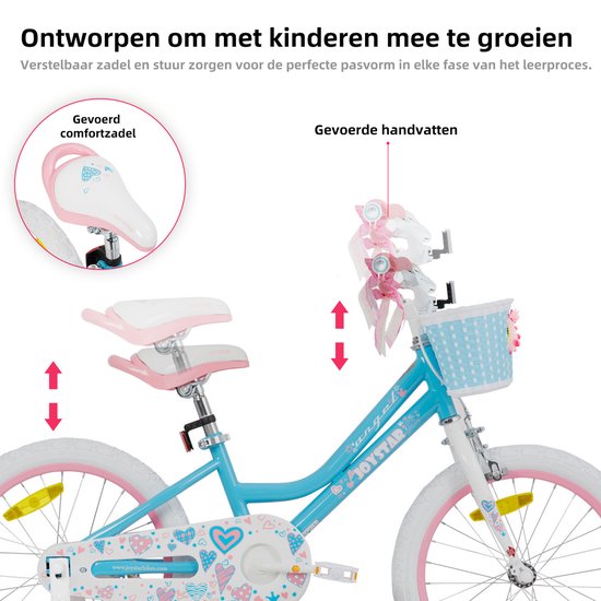 JOYSTAR Angel Meisjesfiets - Verschillende Maten 18 Inch - Met Zijwieltjes - Handrem - Inclusief Mandje - Blauw - Geschikt voor buitenactiviteiten in de lente van JOYSTAR — afbeelding 4