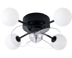 Plafondventilator met G9-licht, stille DC-motor, 6 snelheden, timer, afstandsbediening, 4 melkwitte lampenkappen, voor 15-25 m², zwart.