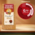 Douwe Egberts Excellent Gold 500g koffieverpakking met smaakprofiel: tonen, citrus, delicaat, fruitig, gebalanceerd, nootachtig, cacao, intens, sterk, kruidig. Intensiteit 6/12.