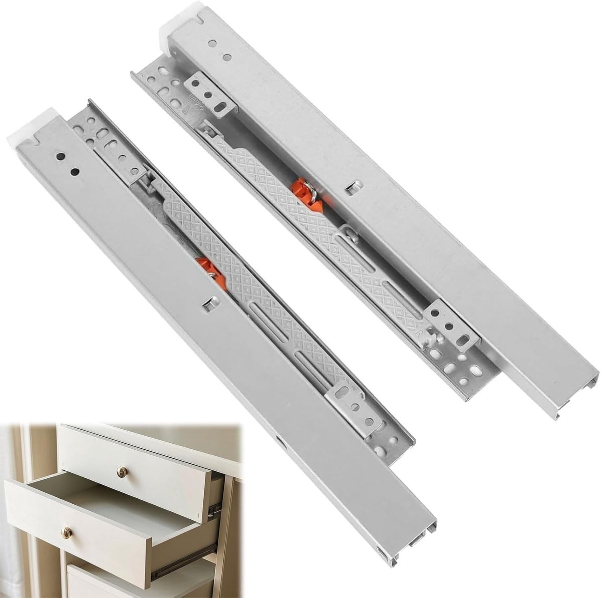Verstelbare vloergeleiders voor laden, 40 cm telescopische rails met soft-close en volledige uitschuifbaarheid