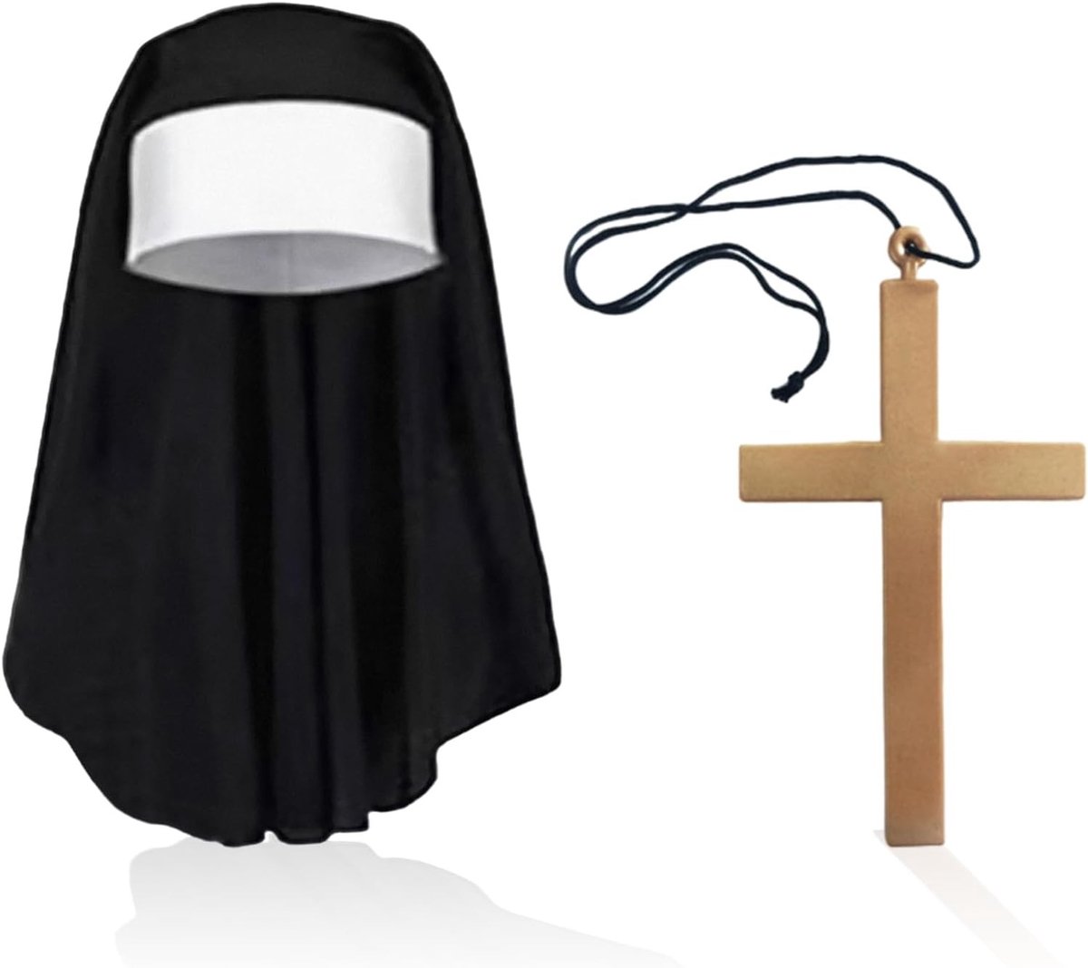 2 Stuks Nonnen Kostuums voor Halloween - Inclusief Hoofddoek, Kruis Ketting en Zwarte Accessoires voor Vrouwelijke Nonnen