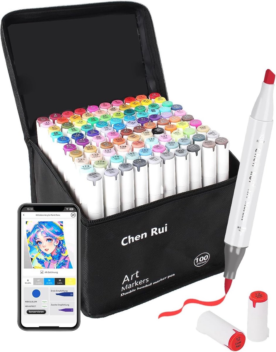 Alcoholmarkers Set - 100 Kleuren - Dubbele Punt (Penseel en Beitel) - Voor Schilderen, Schetsen en Tekenen