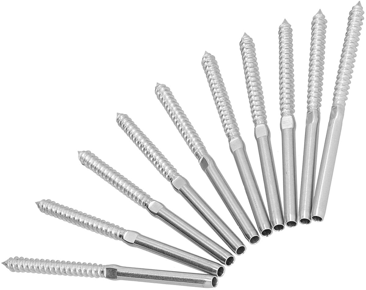 10 stuks drukspanningsschroeven 1/8" kabelrailing T316 roestvrijstalen balustersysteem voor houten palen, links en rechts balusterkit