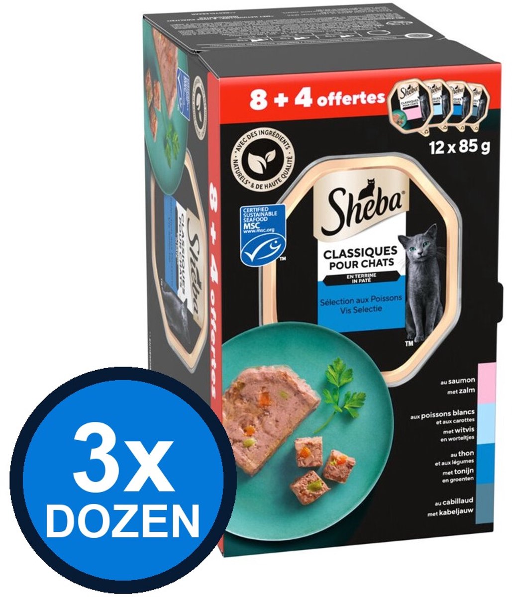 Sheba Sheba - Classic Alu Pate Vis Sel Multipack (12x85g) - Kattenvoer Natvoer - 1.02 kg
