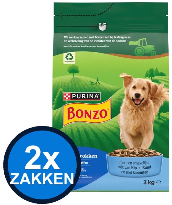 2x Bonzo - Adult Menubrokken Kip - Hondenvoer Droogvoer - 3 kg