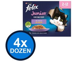 4x Felix - Elke Dag Feest In Gelei Junior Mix Selectie Multipack - Kattenvoer Natvoer - 1.02 kg