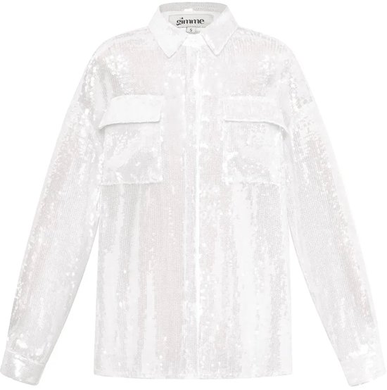 Glitter Blouse Dames – Pailletten – Wit – Lange Mouw – Transparante Feestblouse – Maat S – Glam Chic