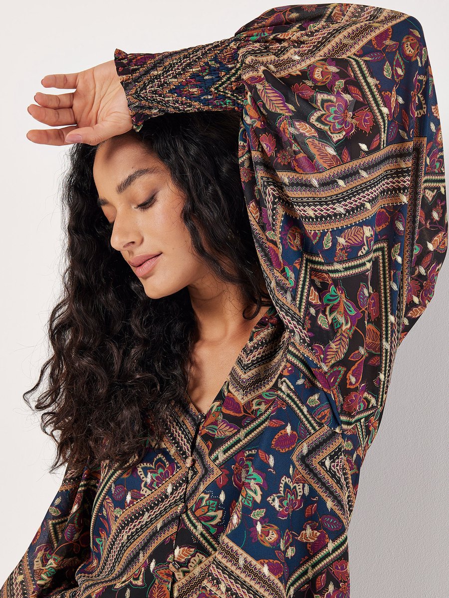 Bloemenblouse met goudfolie