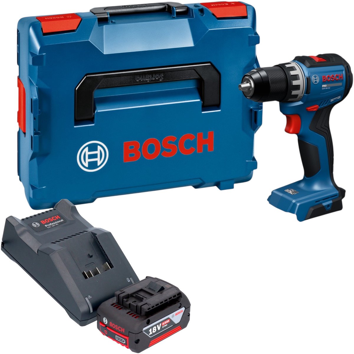Bosch GSR 18V-52 Professional accuboormachine 18 V 70 Nm borstelloos + 1x accu 4,0 Ah + oplader + L-Boxx