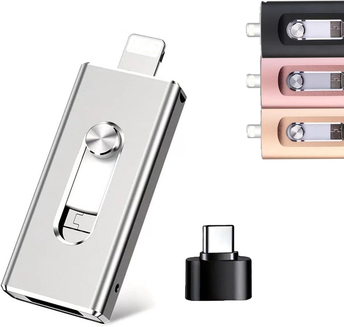 4-in-1 USB-flashdrive -Snelle USB Flash Drive– Geschikt Geschikt voor iPhone - Foto Stick met Hoge Snelheid - Externe Opslag Geschikt voor Foto’s & Video’s -zilver(128G)