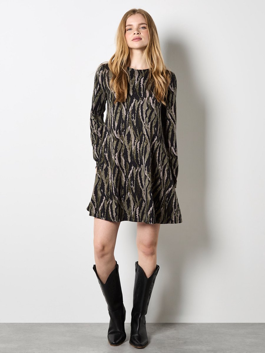 Zebra-gebreide swing-minijurk