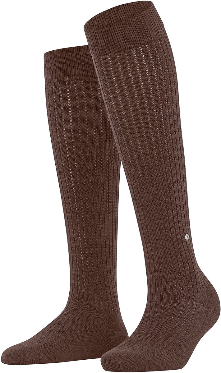 Burlington Loom lang eenkleurig wol katoen kniekousen dames bruin - maat 36-41