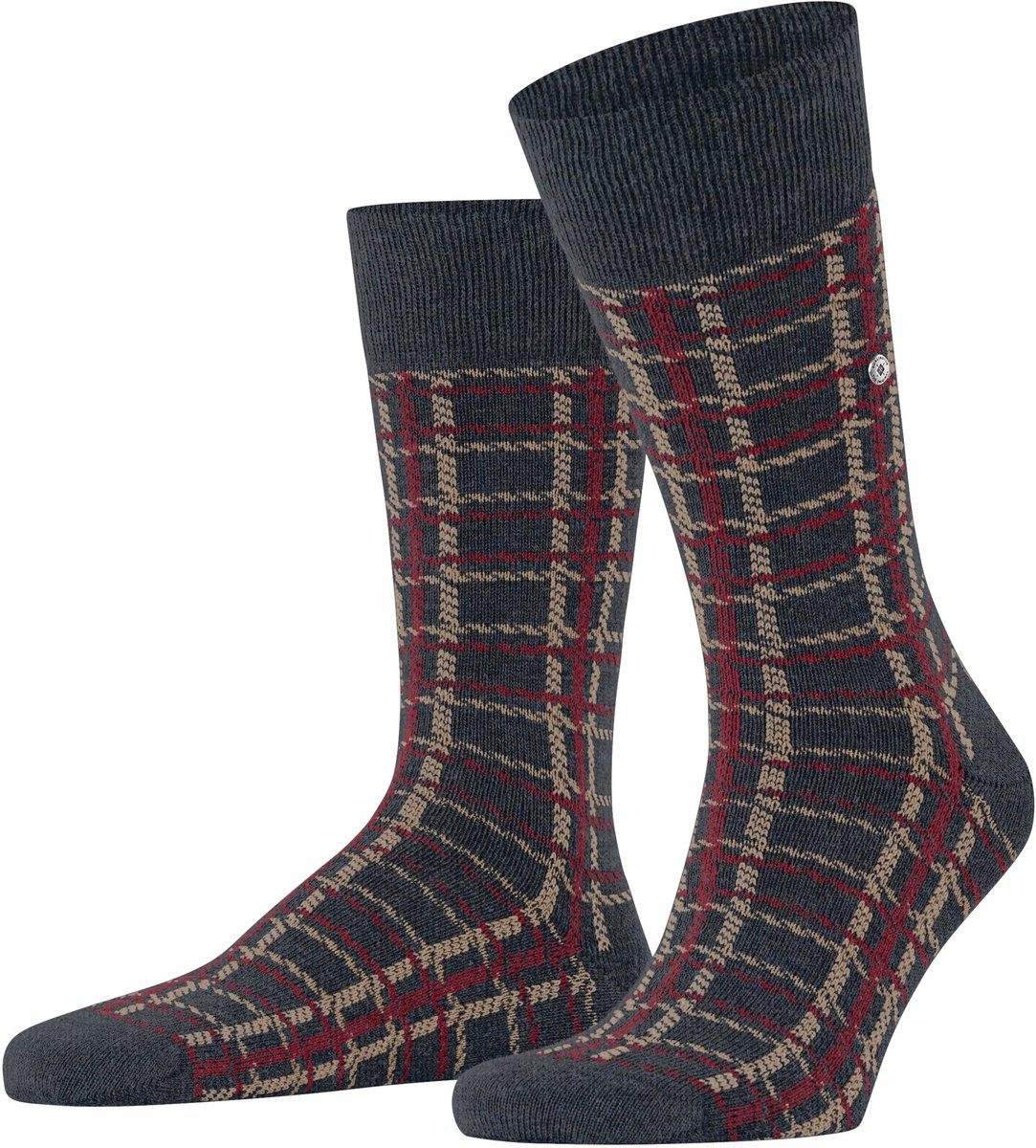 Burlington Grid eenkleurig katoen kasjmier sokken heren blauw - maat 40-46