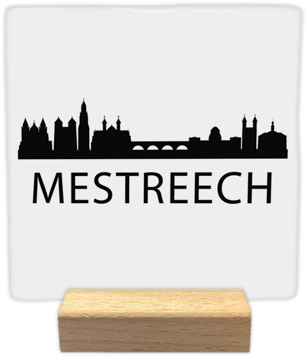 Mestreech skyline - Keramische decoratie tegel - incl. houten presenteerblok