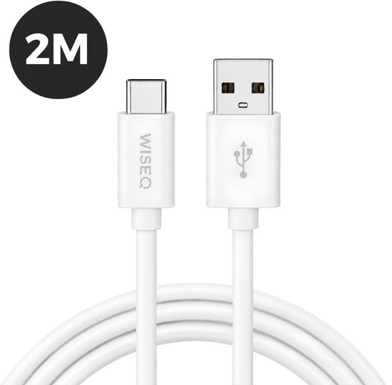 Câble USB-A vers USB-C blanc de 2 mètres, avec indicateur 2M.
