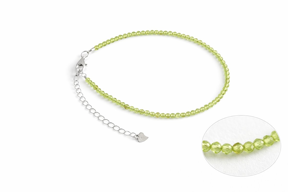 Peridoot Armband 17–20 cm met 925 Zilveren Slot – 2 mm Facet Kralen Edelsteen Armband