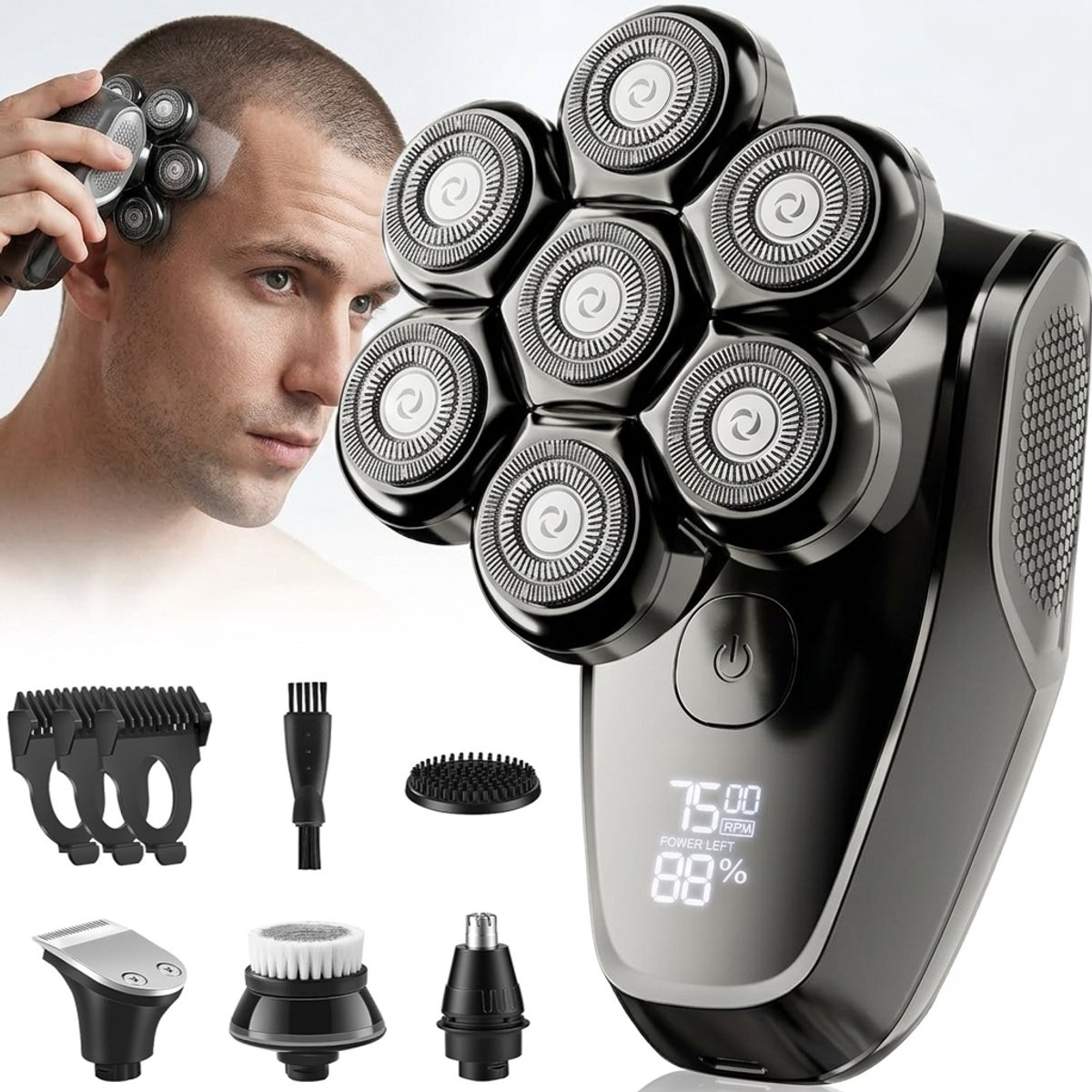 Fokelyi - Scheerapparaat Mannen - 5-in-1 - Trimmer - Electric Face & Head Shaver - Hoofd Kaal Scheren – Nat & Droog - Draadloos Opladen - Elektrisch