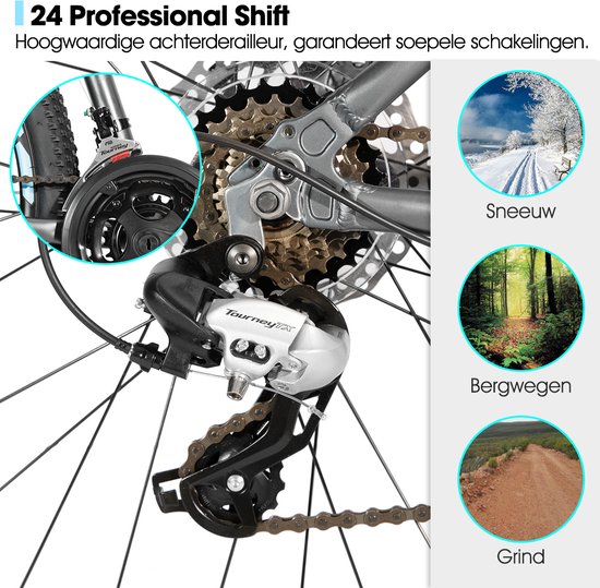 Hiland Bedrock Mountainbike - 27.5 Inch - 24 Versnellingen - Shimano - Hydraulische Schijfremmen - Aluminium Frame - Grijs/Azuurblauw van Hiland — afbeelding 4