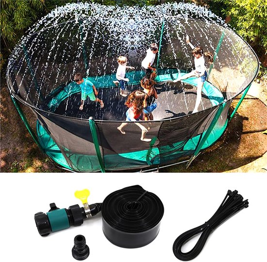 Trampoline Sproeier - Sprinkler - 15 Meter - 360 Graden - met 25 Kabelbinders - Trampoline Sprinkler - Waterpark Slang - Premium Koelsysteem voor Buiten - Universele Tuinslang Watervernevelaar - Duurzame Tuinsproeier voor Kinderen