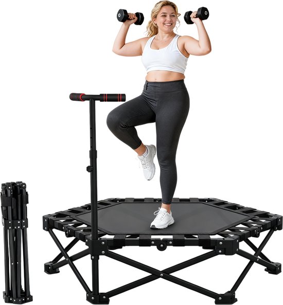 FUNTOK Fitness Trampoline 107 cm - Inklapbare Mini Trampoline met Handgreep - Rebounder voor Volwassenen - Max. 150 kg