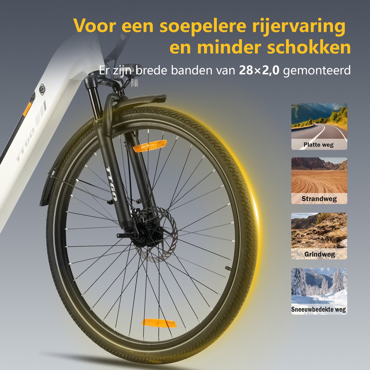 TTGO C3SE E-bike - 25 km/u - 28inch - 80km actieradius - 250W motor - 36V18Ah accu - 52NM - wit thumbnail 4