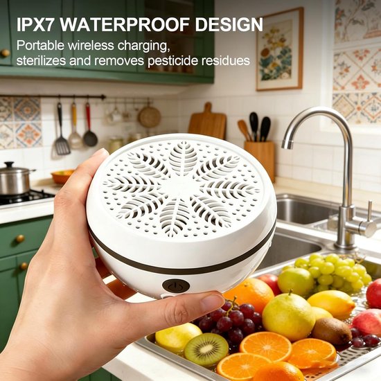 Pesticiden Reiniger - Groente- en Fruitreiniger - Draagbare - Titanium Zuivering - 1200mAh - IPX7 - Verwijder Moeiteloos Bacteriën & Pesticiden - voor Het Reinigen van Fruit, Groenten en Vlees - 1 Wit — afbeelding 2
