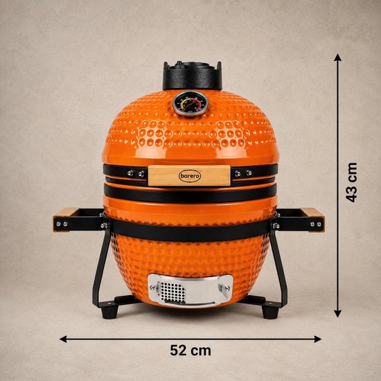 Barero Kamado BBQ - 13 Inch Houtskool Barbecue - Inclusief Onderstel - Egg met Accessoires - Oranje - PFAS-vrij — afbeelding 5