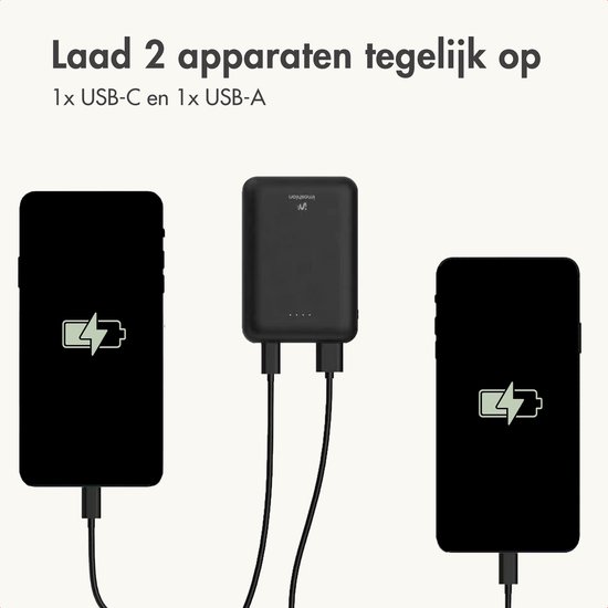 imoshion® Ultra Compacte Powerbank 10.000 mAh - 22.5W Snellader - USB C / USB A - LED Display - Mini Powerbanks - Universeel