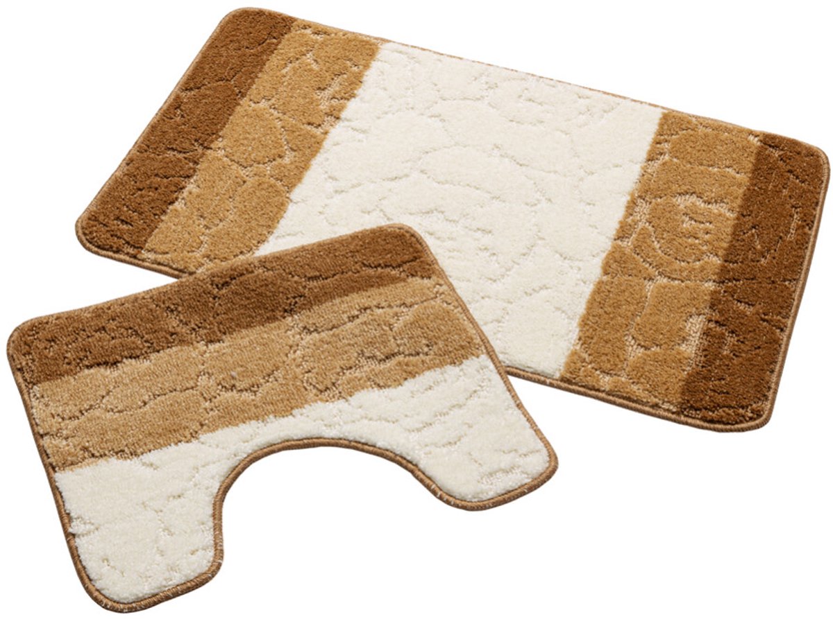 Badmat Set Nevada – Douchemat 50x80 cm & WC Mat 40x50 cm – Zachte Chenille Badkamermat – Antislip – Wasbaar – Oeko-Tex– Bruin Ivoor