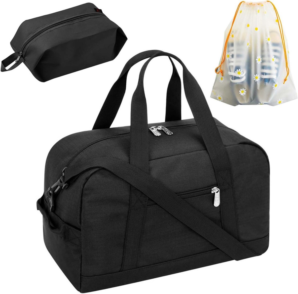 Waterdichte sporttas voor reizen, training en handbagage met schoenentas en twee trekzakken, 40 x 24 x 20 cm
