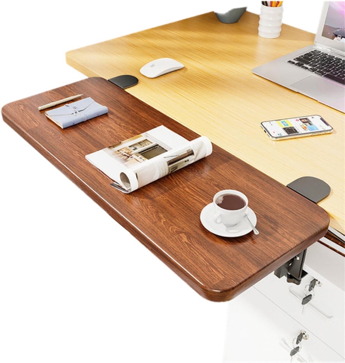 Ergonomische Bureauverlenging 50 x 20 cm - Desk Extender met Klembevestiging voor Toetsenbord en Computer - Ideaal voor Thuis en Kantoor in Bruin