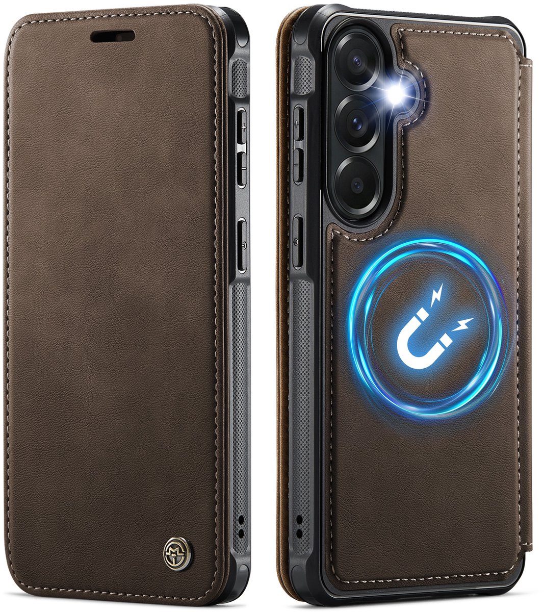 CaseMe Hoesje - Geschikt voor Samsung Galaxy A15 Hoesje - CaseMe 053 Slim Book Case - MagSafe Compatible - Bruin