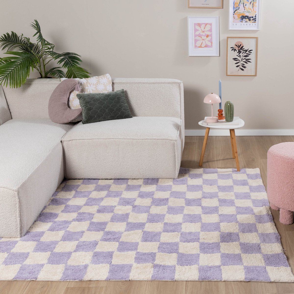 Fraai Retro vloerkleed - Gambit Lila/Wit - 120x170cm