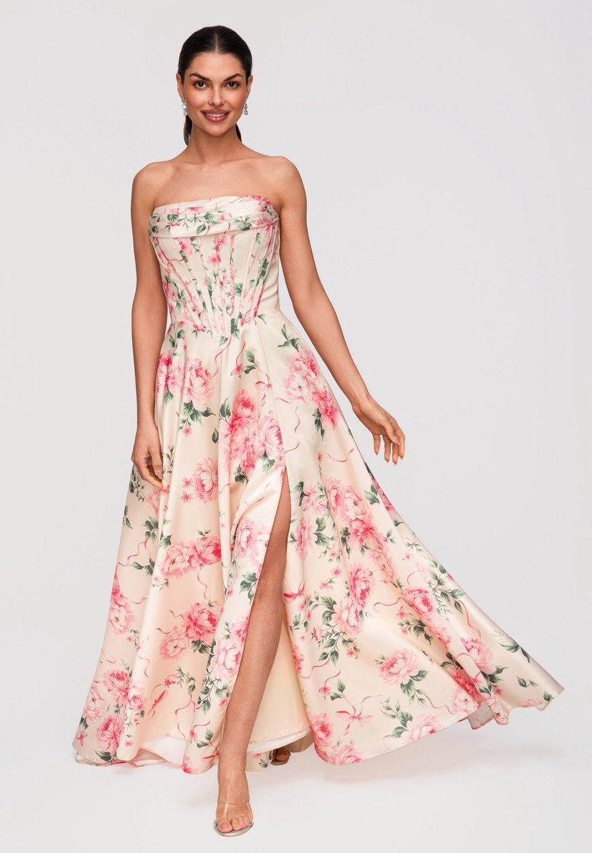 LARICA Jurk - Strapless - Rits - Gebloemd Crème S