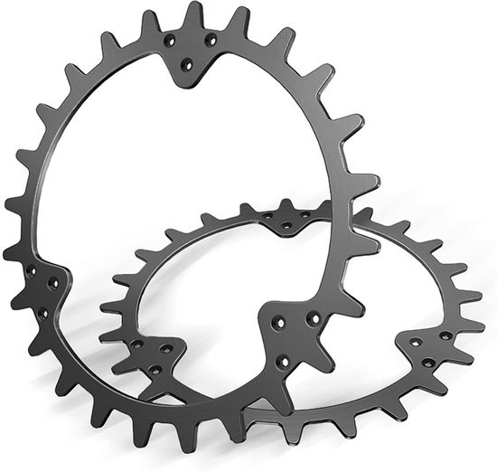 Twee metalen ringen met tanden, op een witte achtergrond.